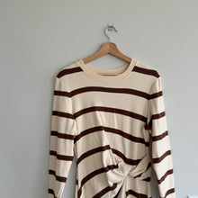 Load image into Gallery viewer, Tanya Taylor Cody Striped Twist Front Midi Bodycon Dress Cream Brown L
