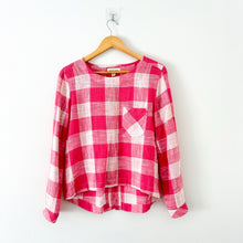 Load image into Gallery viewer, Cloth &amp; Stone Gingham Plaid Print Button Back Long Sleeve Blouse Pink XS
