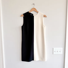 Load image into Gallery viewer, Theory Split Sleeveless Shift Dress in Admiral Crepe Black Cream 4 NWT
