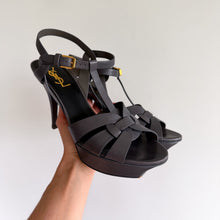 Load image into Gallery viewer, YSL Saint Laurent Tribute Leather Platform Sandals in Grey 39 NEW
