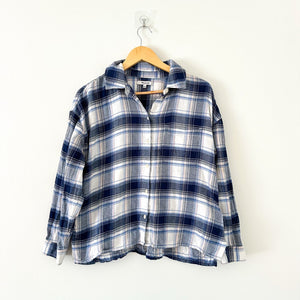 Madewell Flannel Long-Sleeve Boxy Plaid Button Up Shirt Blue S