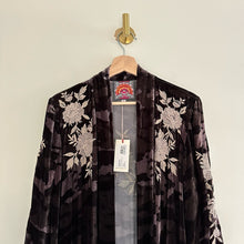 Load image into Gallery viewer, NWT Johnny Was Santal Velvet Embroidered Floral Print Kimono Coat Black M
