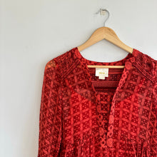 Load image into Gallery viewer, Anthropologie Maeve Canna Semi-Sheer V-Neck Mini Swing Dress Red 0
