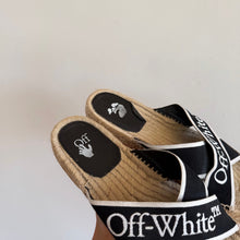 Load image into Gallery viewer, Off-White Logo Criss Cross Canvas Strap Espadrille Slide Sandals Black 9
