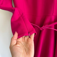 Load image into Gallery viewer, Oscar De La Renta Draped Slit Long Sleeve Belted Midi Dress Magenta 12 NWT
