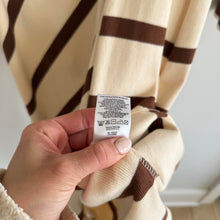 Load image into Gallery viewer, Tanya Taylor Cody Striped Twist Front Midi Bodycon Dress Cream Brown L
