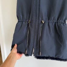 Load image into Gallery viewer, La Fiorentina Reversible Faux Fur Hooded Zip Up Vest Navy
