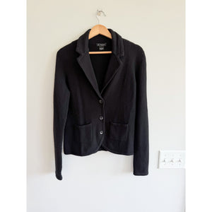 C by Bloomingdales 2-Ply Cashmere Button Front Knit Sweater Blazer Black L