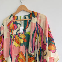 Load image into Gallery viewer, Aratta Silent Journery Floral Beaded Tassel Fringe Hem Kimono Top Pink OS NWT
