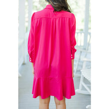 Load image into Gallery viewer, Tuckernuck Callahan Collared 3/4 Sleeve Flowy Mini Shirt Dress Hot Pink M NWT
