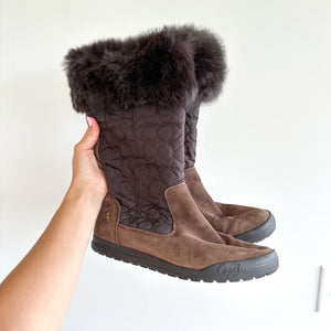 Coach Talen Suede Fur Cuff Boot Brown 8M