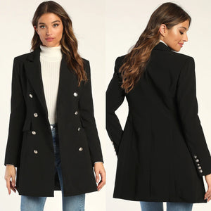 Lulus Captain's Blog Double-Breasted Notch Lapel Outdoor Pea Coat Black S