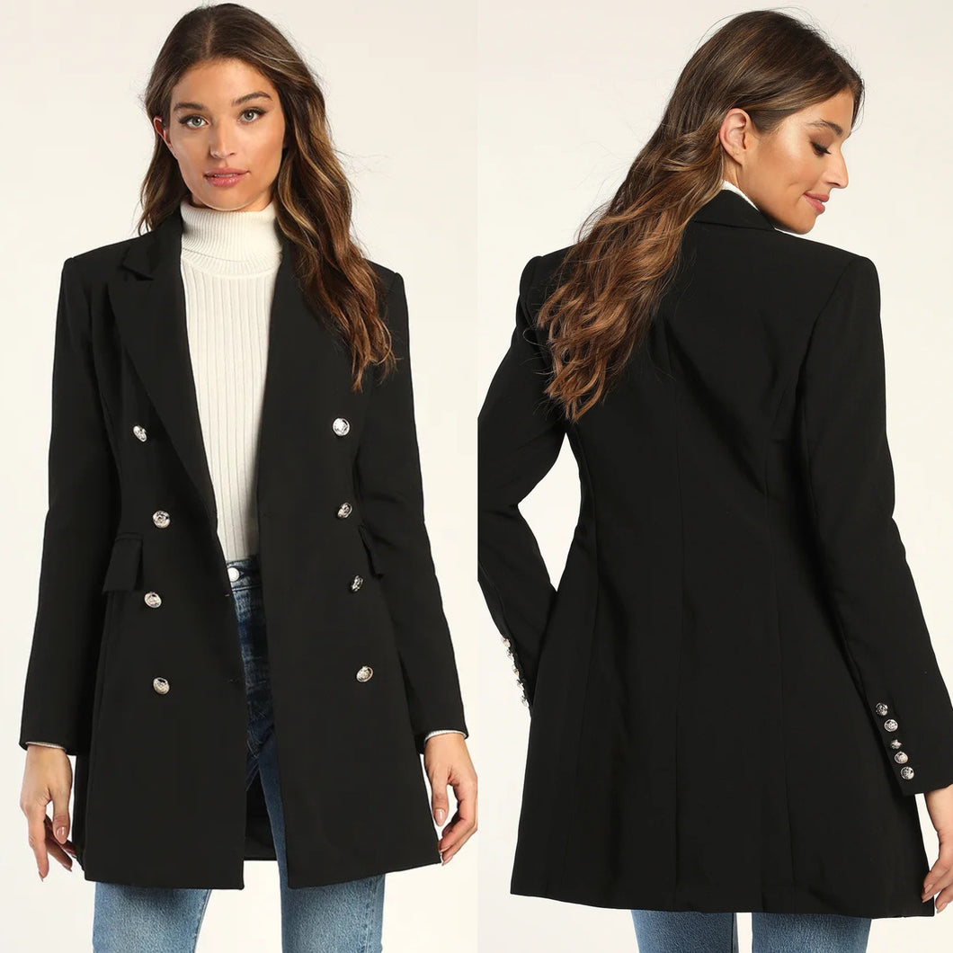 Lulus Captain's Blog Double-Breasted Notch Lapel Outdoor Pea Coat Black S