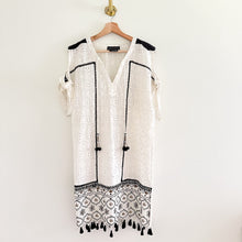 Load image into Gallery viewer, Anthropologie Hemant &amp; Nandita Aditya Embroidered Eyelet Tassel Casual Mini Dress White M
