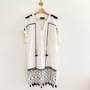 Anthropologie Hemant & Nandita Aditya Embroidered Eyelet Tassel Casual Mini Dress White M