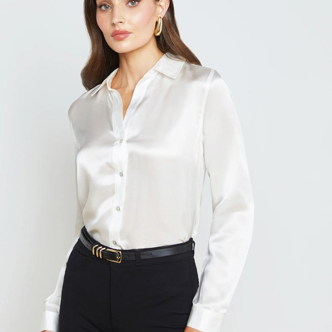NWT L'Agence Tyler Silk Button Front Shirt Blouse Ivory L
