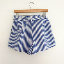 Load image into Gallery viewer, Love Tree Stripe Paperbag Casual Shorts with Tie Belt Blue White S
