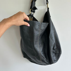 Pritzi Cowhide Leather Hobo Shoulder Bag Tote Black