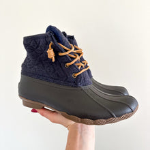 Load image into Gallery viewer, Sperry Quilted Lace Up Waterproof Rubber Duck Boots Blue 8
