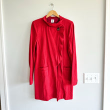 Load image into Gallery viewer, Cabi Houndstooth Ruffle Trim Mid Length Celebration Coat Red L
