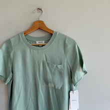 Load image into Gallery viewer, Nordstrom Satin Crew Neck Short Sleeve Pocket T-Shirt Green Fondant XXS NWT
