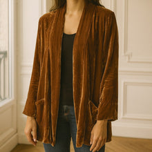 Load image into Gallery viewer, XCVI Velvet Open Pocket Cardigan Sweater in Copper M
