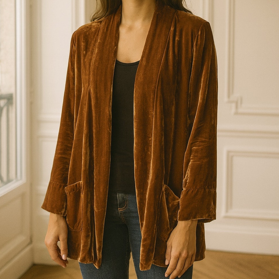 XCVI Velvet Open Pocket Cardigan Sweater in Copper M