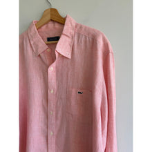 Load image into Gallery viewer, Vineyard Vines Linen Embroidered Long Sleeve Button Up Shirt Pink XXL
