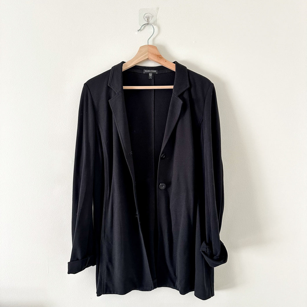 Eileen Fisher Button Front Collared Blazer Jacket Black S