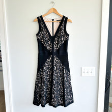 Load image into Gallery viewer, Tadashi Shoji Stretch Lace Jersey Fit &amp; Flare V-Neck Dress Nude Black 8
