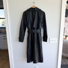 Load image into Gallery viewer, Express Faux Leather Belted Mid Length Trench Coat Black M NWT
