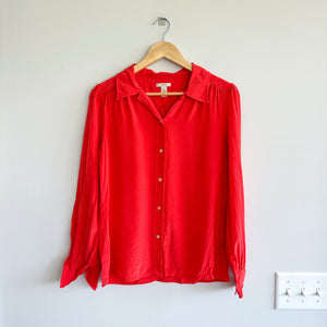 J. Crew Silk Button Up Long Sleeve Shirt Red 4