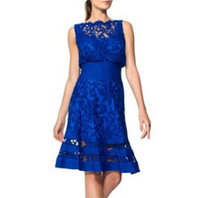 Load image into Gallery viewer, Tadashi Shoji Embroidered Lace Blouson Waist Dress Marna Blue 8
