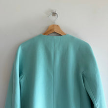 Load image into Gallery viewer, J. Crew Wool Blend Zip Up Mid Length Trench Coat Turquoise 6
