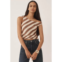 Load image into Gallery viewer, Anthropologie 4SI3NNA Sleeveless Mesh Twist Striped Off Shoulder Top Brown S

