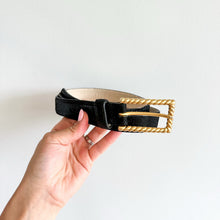 Load image into Gallery viewer, Vintage AVIGNON Gold Buckle Black Genuine Leather Belt L
