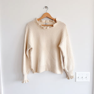 Madewell Ruffle-Neck Long Sleeve Casual Pullover Sweater Cream L