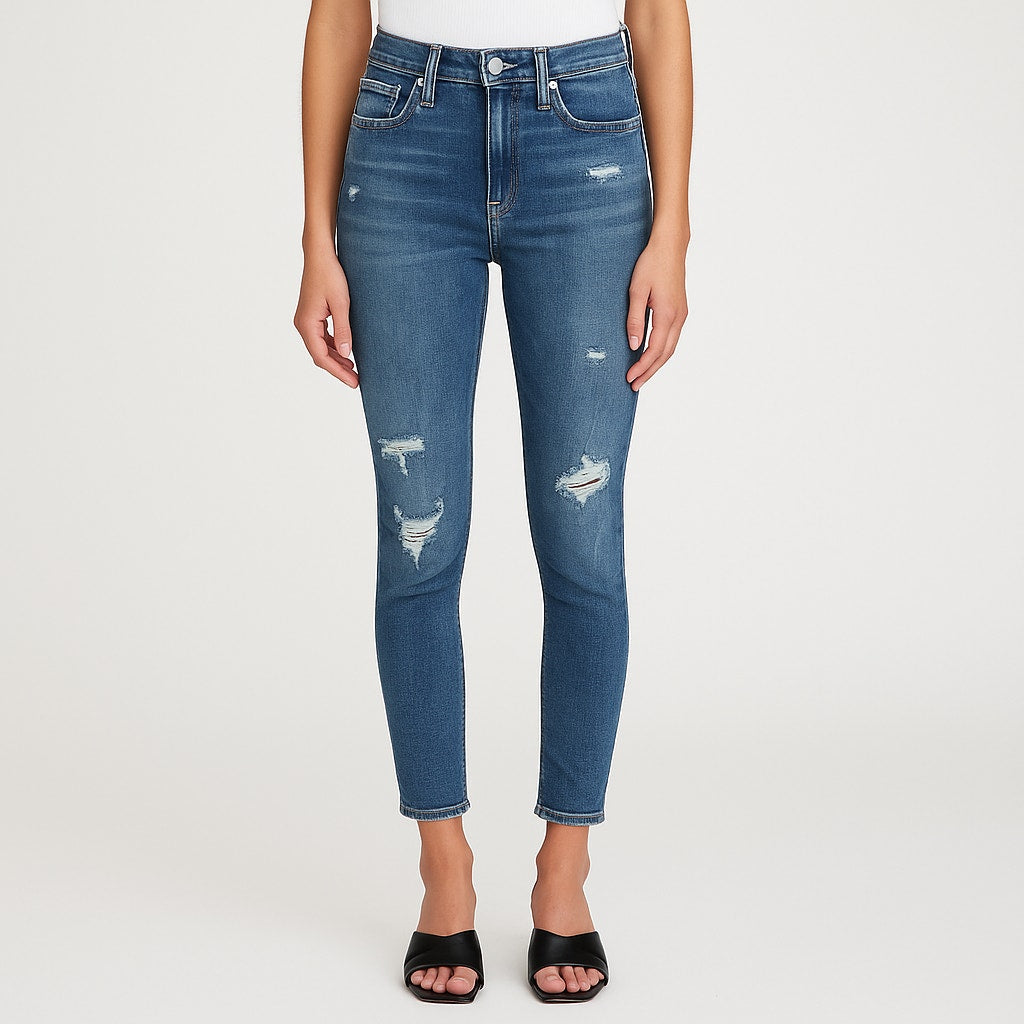 AGOLDE Sophie Skinny Distressed High Rise Medium Wash Jeans Blue 26
