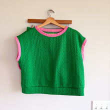 Load image into Gallery viewer, Cable-Knit Embossed Cap Sleeve Top Drawcord Shorts Lounge Set Green L
