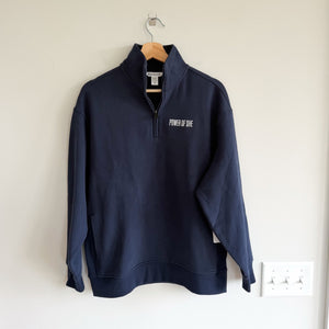 Athleta Logo Fleece 1/4 Zip Power of She Pullover Sweatshirt Navy Blue XS NWT