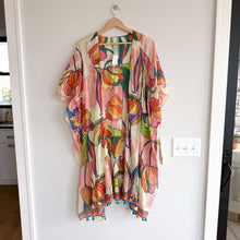 Load image into Gallery viewer, Aratta Silent Journery Floral Beaded Tassel Fringe Hem Kimono Top Pink OS NWT
