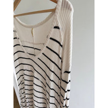 Load image into Gallery viewer, Free People Sunset Park Oversized Thermal Waffle Knit Top  White Black M

