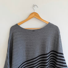 Load image into Gallery viewer, ST. JOHN Wool Asymmetrical Striped Knit Dolman Sleeve Pullover Sweater Gray M
