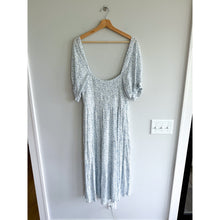 Load image into Gallery viewer, Abercrombie &amp; Fitch Floral Print Smocked Side Slit Midi Dress Blue XL
