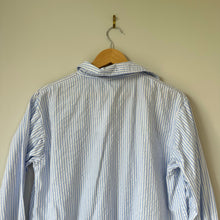 Load image into Gallery viewer, Lalavon Striped Long Sleeve Button Front Mini Shirt Dress Blue L
