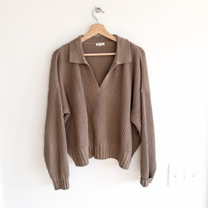 Splendid x Cella Jane Blog Ribbed Knit Collared Pullover Sweater Brown M