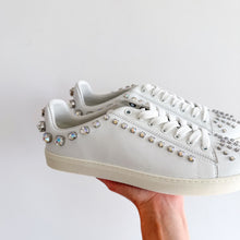 Load image into Gallery viewer, Stuart Weitzman Goldie Shine Embellished Convertible Sneakers White Silver 8
