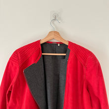 Load image into Gallery viewer, Elie Tahari Lamb Suede Asymmetrical Zip Moto Jacket Red L
