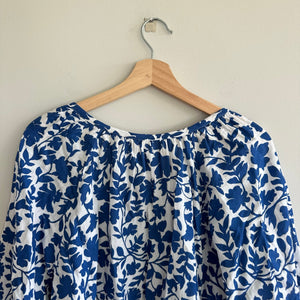 CASLON Floral 1/4 Button Short Sleeve Blouse Blue White XL