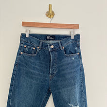 Load image into Gallery viewer, Gap Denim High Rise Cheeky Distressed Button Fly Cuffed Straight Jeans Blue 8
